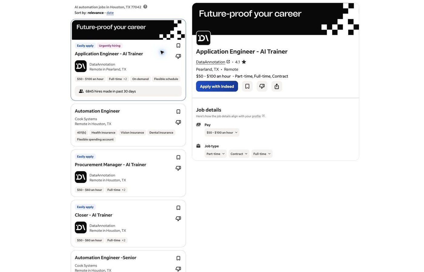 Indeed search results and pay filter